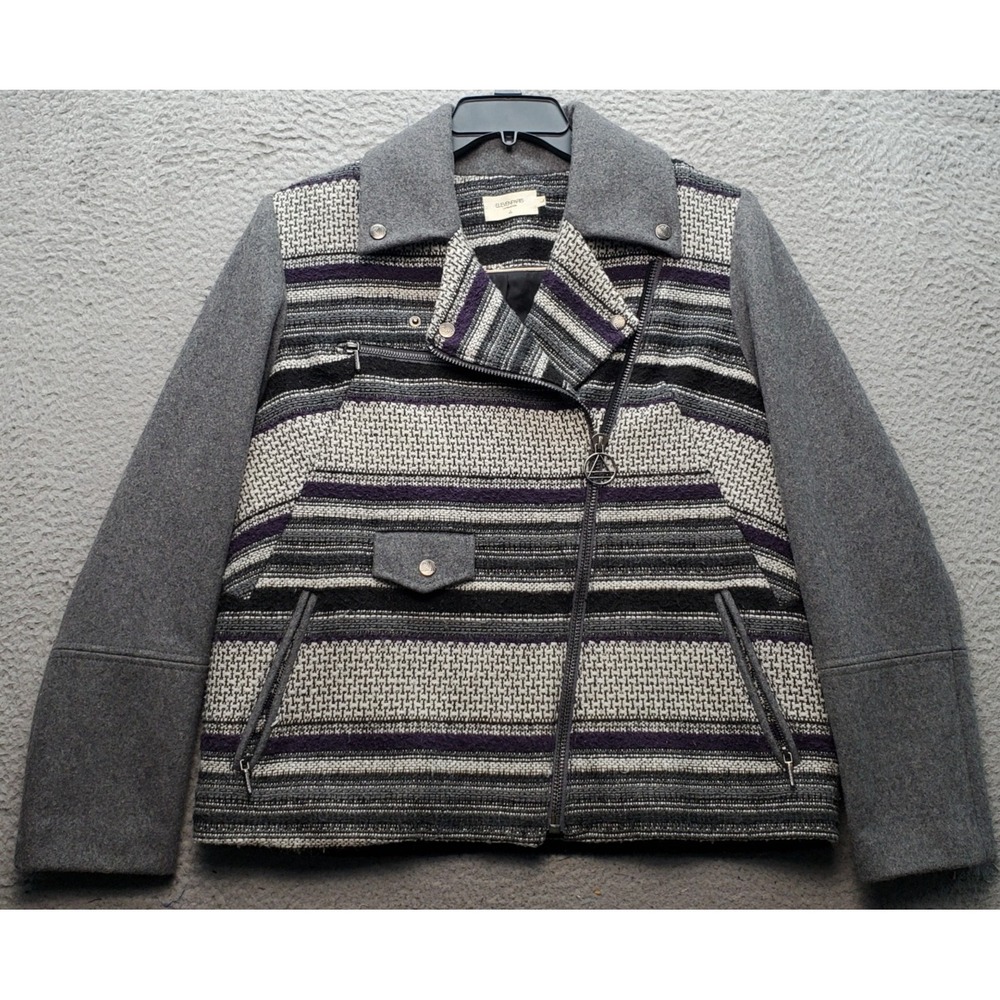 Eleven Paris Moto Jacket Womens Large Multi Striped Wool Blend Asymmetrical Zip